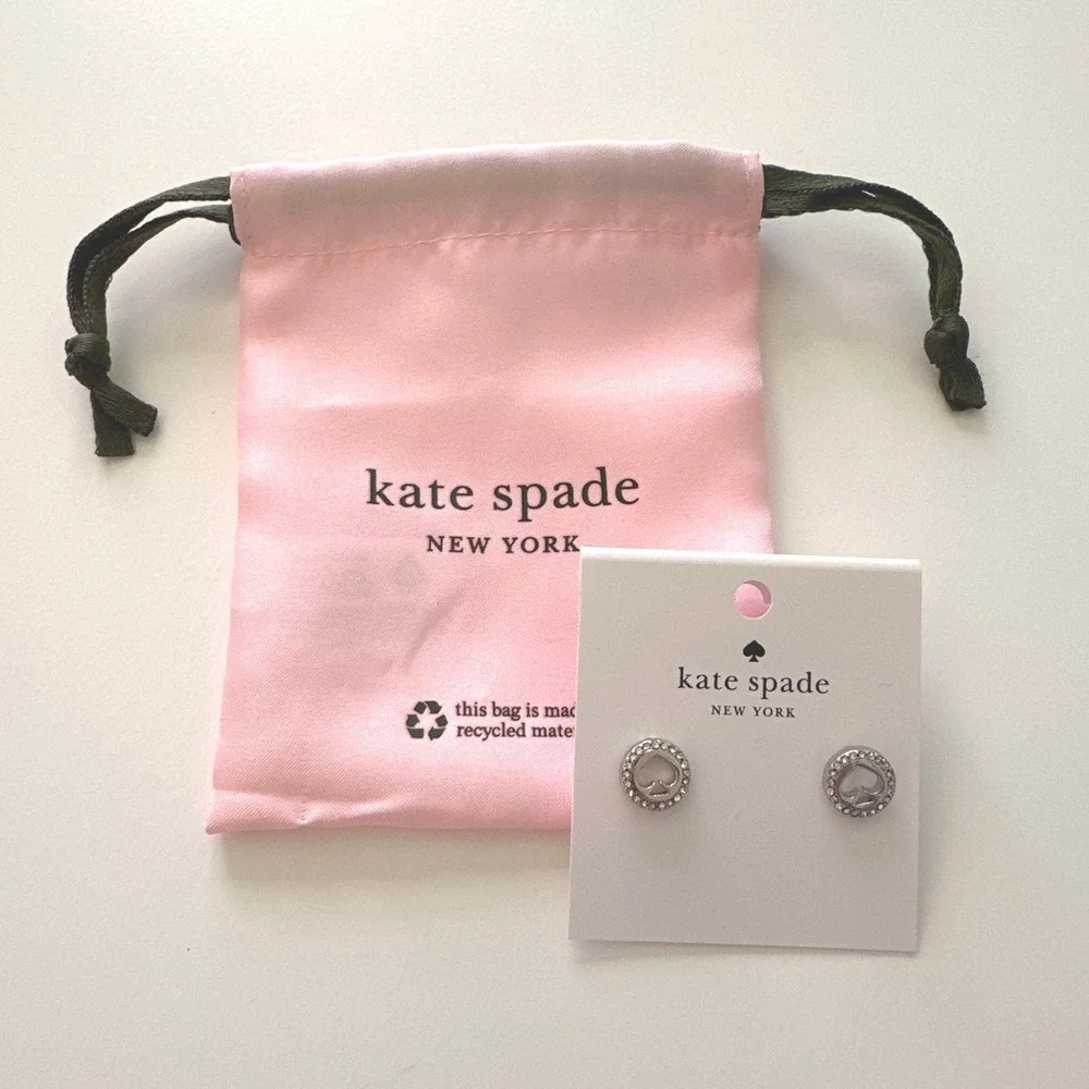 NWT kate spade Signature Stud Earrings Silver Diamond - Picture 3 of 3